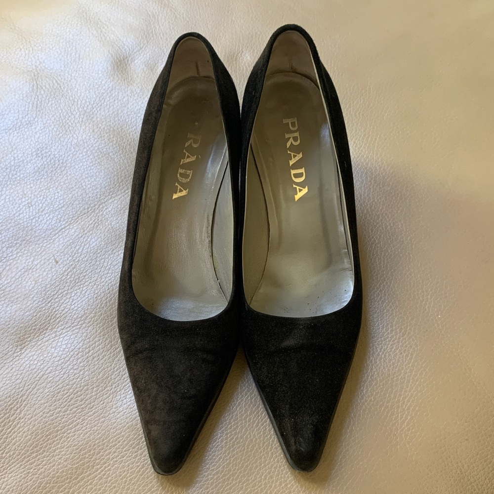 Prada Elegant Black Suede Heels